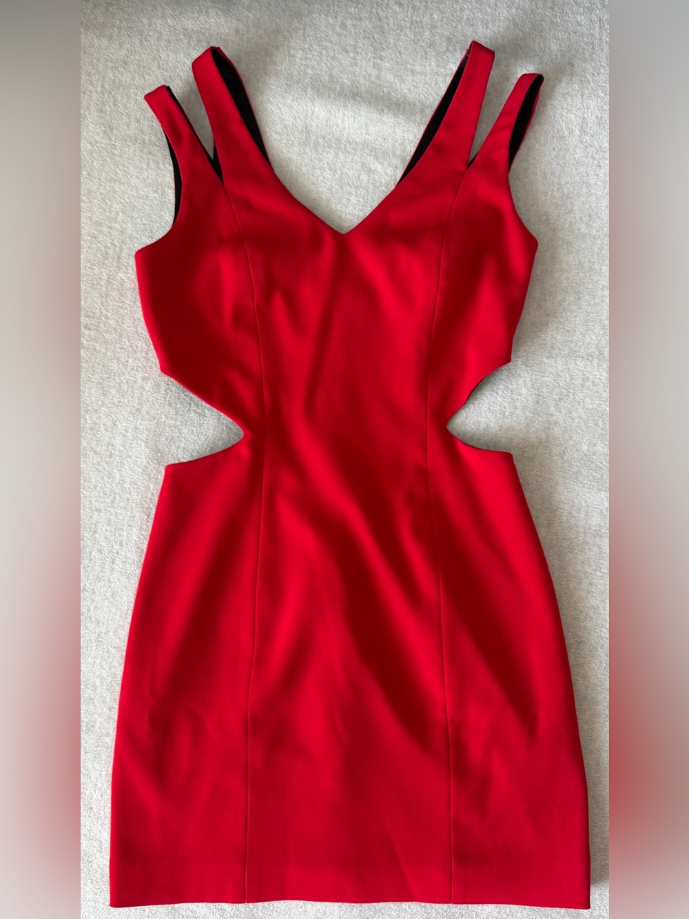 JAYGODFREY Cherry Red Cutout V-Neck Double Strap Bodycon Mini Dress - 4